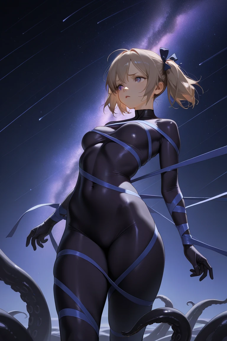 NSFW (Highest quality:1.5, High resolution, 超High resolution, 4K, Detailed lighting, Shaders)(Beautiful details:1.6)(Artoria Pendragon), alone (Swimsuit)++ short hair,ponytail Parody, Blue choker, Beautiful Abs Beautiful arm muscles ((Are standing)) Realistic swimming pool Angle from below Cool look Beautiful ass