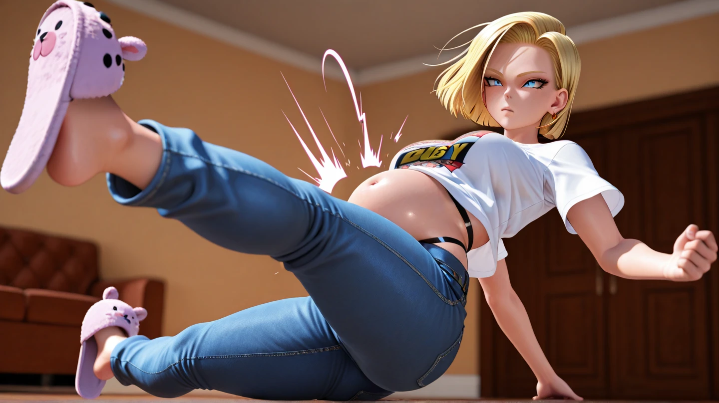 Android18, vertiloart, 1girl, toned body, blush, sitting, back to viewer, squatting, legs together, knees together, Feet apart, looking back, Looking at viewer, biting lips, light skin, white see through cheeky panties, cleft of venus, grabbing breast, big ass, big butt, biting the lips, motion lines, sex, sex from behind, ass, photo_focus, naughty face, seductive face, blonde, blonde short hair, big light blue eyes, perfect light blue eyes, bright light blue eyes, ass, toned ass, huge ass, big ass, big butt, huge tits, large tits, shiny skin, very blushing, blushing cheeks, embarrassed, Bright skin, hydrated and luminous skin, bare chest, Toned hips, wide hips, exercised thighs, thick thighs, thick calf, sex, android18, jewelry, necklace, pearl necklance, earings, hoop earrings, purple jack, BLM long, belt, blue sky miniskirl, see through cheeky panties, white silk socks with bows and lace, cristal french stiletto heels.