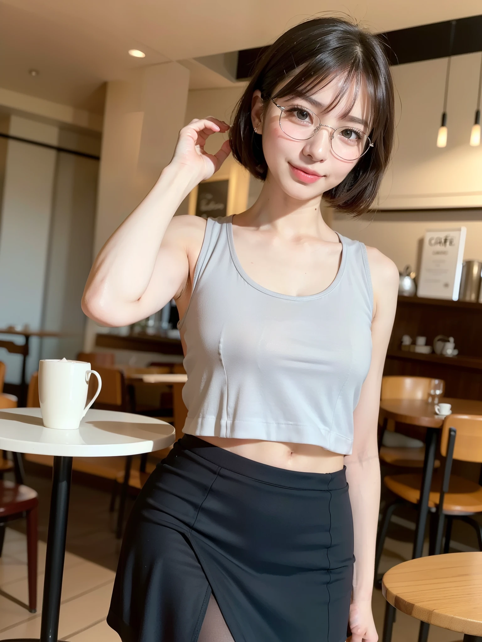 (masterpiece, Highest quality, It captures a very cute moment, Depth of written boundary, Super detailed, Ultra-high resolution, C4D, Octadale, 3D Modeling,Realistic human photos、 8K, 16K, One Girl,Middle school students, Small breasts,Black Hair,short hair,Straight Hair,Light brown eyes,White headband,Wearing black glasses,Cute face), Bloomers, Black tank top, zettai ryouiki, Wet clothes,Classroom Nights,Moonlight, Good elevator, Take off、Real-life skin、Not an anime、Realistic、Not an illustration