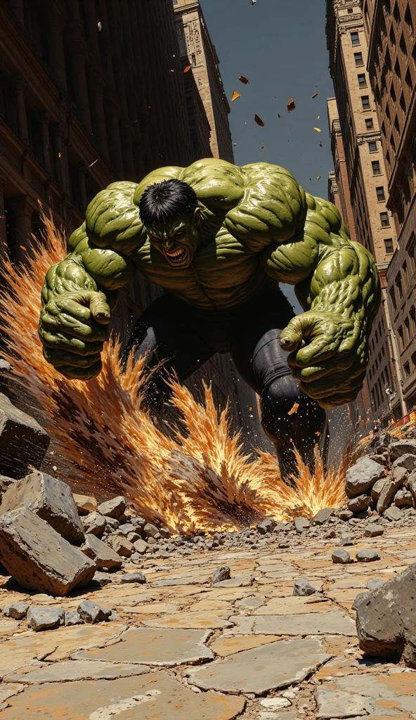 Create a portrait of aged Hulk with more aggressive in a bloody appearance chained in wakanda