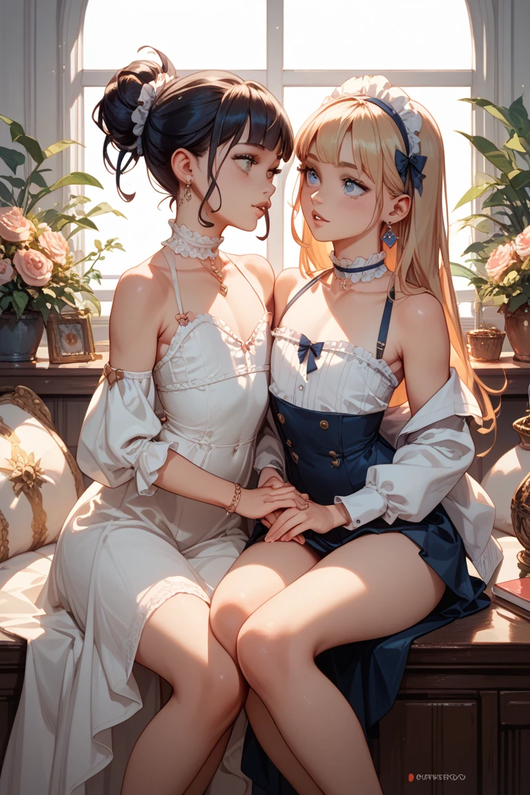 primitive, (((Two girls,duo,caressing the))),Nikon Z 85mm, award-winning glamorous photography,((Best quality)), ((Masterpiece)), ((Realistic)), 18th century, Vintage image, Beautiful French woman wears, Lace dress, Wearing a crown, 25 years, (Long brown hair), Brown eyes, (Large breasts), Sitting outside a café in Paris, Eiffel tower in the background, small, ((Small breasts)), Innocent, Flower pedal in the air, ((freckle)), Intricate details, Highly detailed, Sharp focus, professional, 4K, spring flowers blooming, divine rays, Hand model, stunning blue eyes, small, Delicate, Innocent, high resolution, Detailed facial features, High detail, Sharp focus, smooth, Aesthetic, Extremely detailed, photore_\(Supergianthugebreasts\), Photorealistic, Realistic, Post-processing, Maximum detail, Roughness, Real life, Ultra photo realsisim, Photorealism, Photography, 8K UHD, Photography, light SEMI-SILHOUETTE, russian face