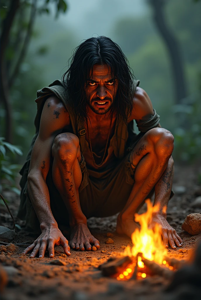 10 year old werewolf boy,Topless,Red skin,barefoot,covered in wounds,Painful expression,Tears,The face is hideous