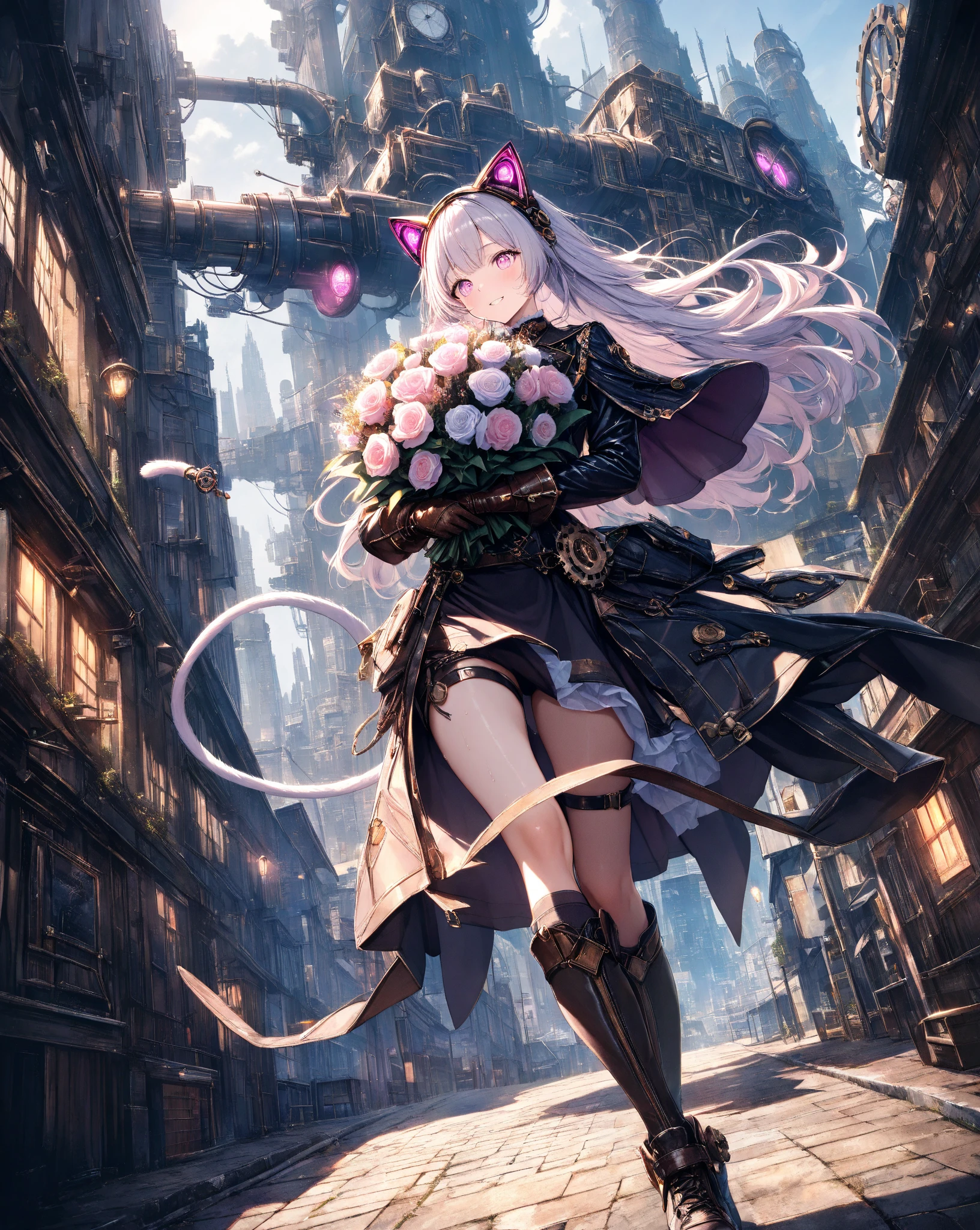 “a steampunk unicorn, roses and flowers, gears” cinematic,8k,HD,Hyper resolotion,engine 5,Hyper detail