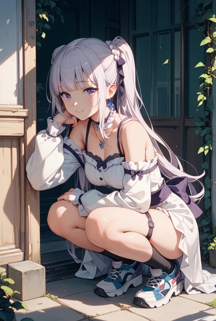 Teen Girl Showing Her Pussy, white hair, Purple eyes