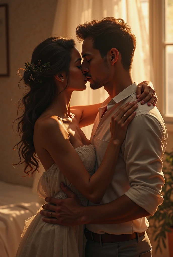  woman long hair sex bock side  kiss with boy