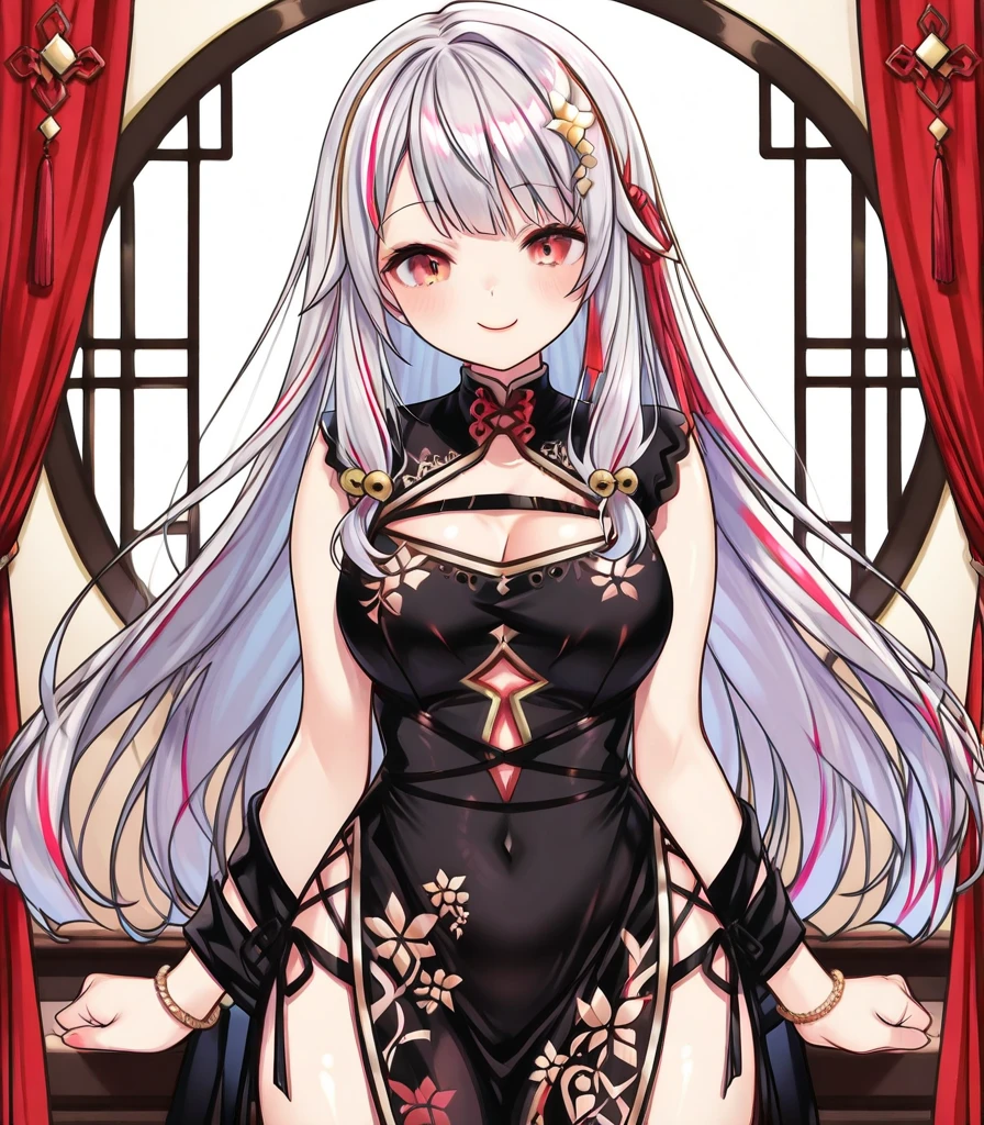 ((highest quality)),(ultra high resolution),(Super detailed),(detailed description),((best CG)),(best work of art),super precision art,great drawing art,(Art with precise details:1.5), (1 woman:1.8),(beautiful and well-shaped face:1.5),Eyes that hide sadness:1.5,light makeup:1.6,(Detailed and detailed depiction々Chinese dress embroidered with flowers:1.6,deep slit:1.5),(beautiful:1.6),(Precise and detailed hair ornaments:1.4),look up at the sky:1.5
