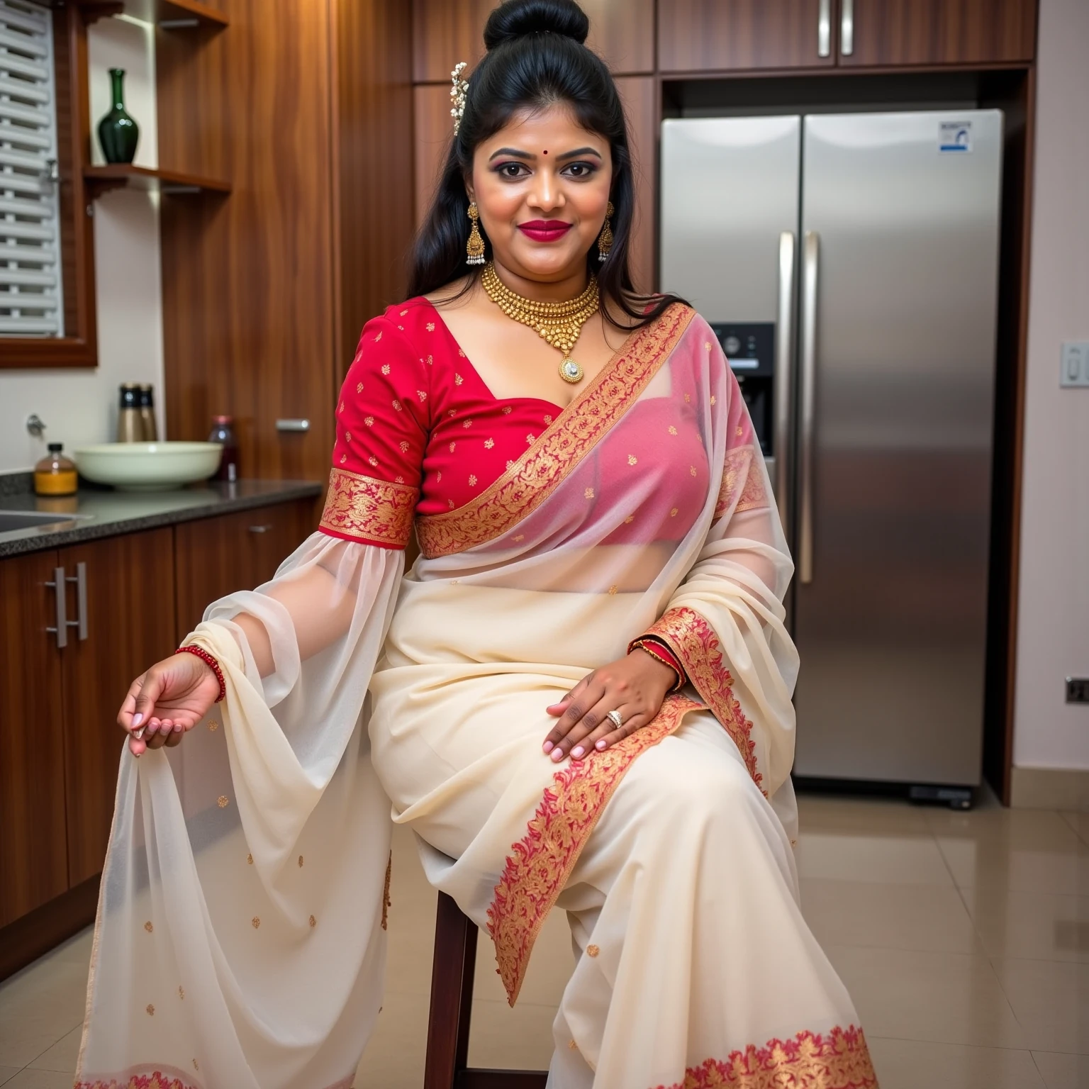 An Indian woman navita Thomas in off white sari,  ((film grain, skin details, high detailed skin texture, 8k hdr, dslr)), photography taken by sony DSLR, Hd image