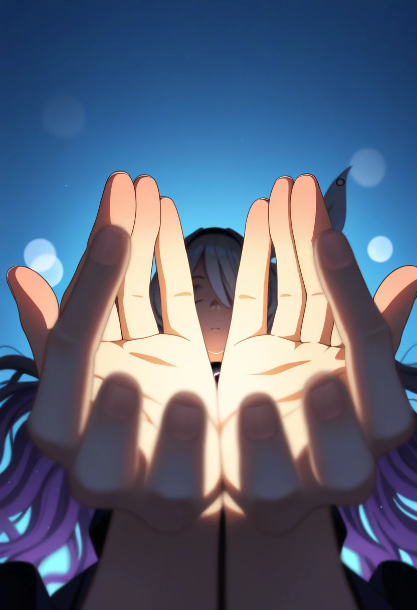 1 woman, Amiya \(Arnite\), Arnite, Dirty Face, Outstretched hand, enlargement, cinematic angle, Foreshortening, dark, dark background, masterpiece, best quality