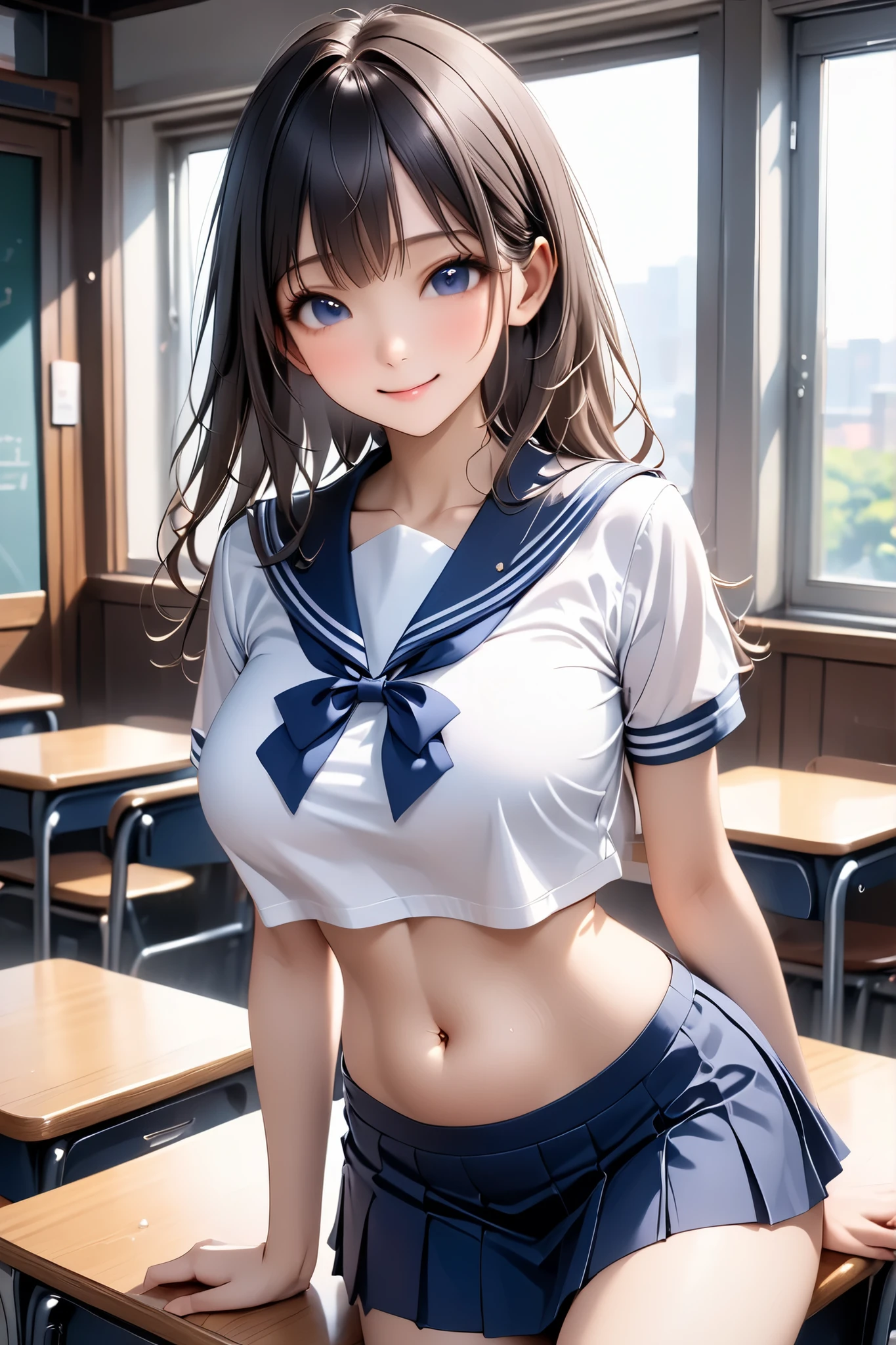 (masterpiece:1.2, Highest quality), (Realistic, photoRealistic:1.4), Beautiful illustrations,
View your viewers, whole body, Front view:0.6, 15 years old、
1 Girl, Japanese, high School girl, (Long Hair:1.5), Let your hair flutter, (Half Up, Half Updo), bangs, Hair between the eyes, Beautiful Hair, Beautiful Face, Beautiful attention to detail, Beautiful clavicle, Beautiful body, Beautiful breasts, Beautiful thighs, Beautiful feet, Beautiful fingers, smile
(Beautiful views), School,
((Collared short-sleeved shirt, White shirt, , Grey plaid pleated skirt, Blue checked bow tie, White panties, ))
,(Open the button、Exposed bra :1.4),Lift up your skirt,( Sit with your legs apart:1.2)