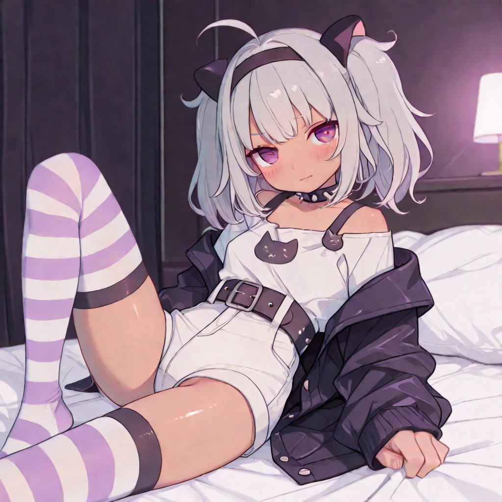 ((masterpiece)), ((Best Quality)), (Ultra-detailed), Anime style, Cute , 1girl in, Solo, 8k, sitting on the bed , no pant,nobra