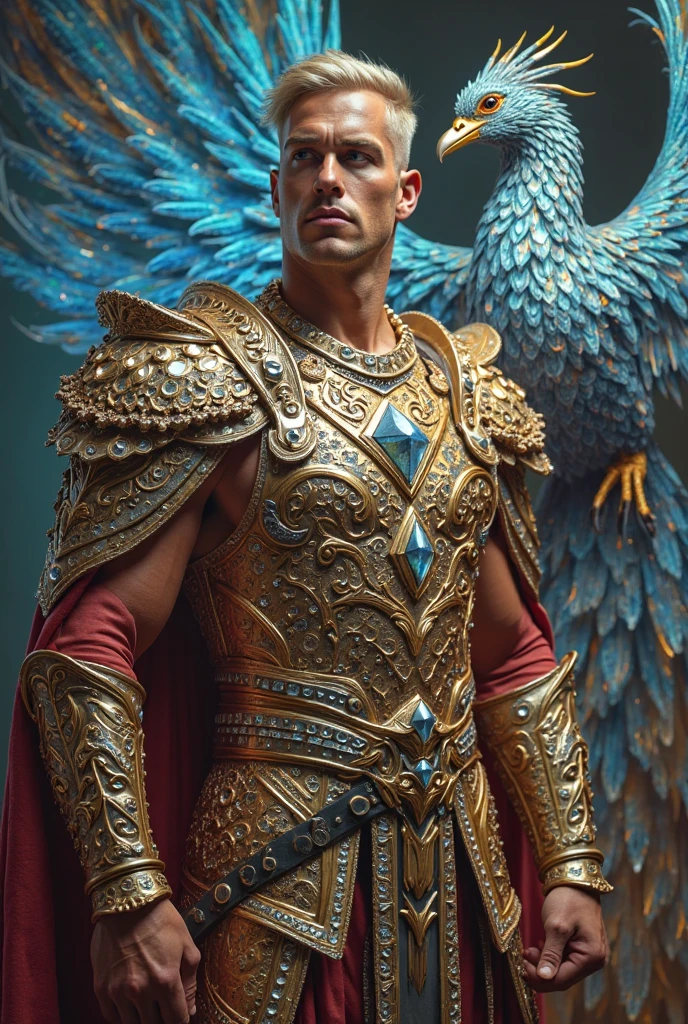 guerreiro anjo masculino com espada e asas com rosto olhando para frente