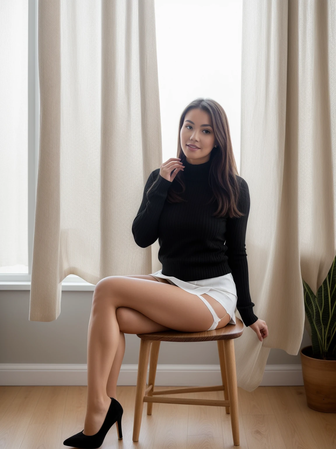 ((best quality)), ((masterpiece)), (detailed), perfect face, young sweet beautiful Indonesian girl, 23 years old, georgeus sweet face, slim body, slim thighs, beautiful big size breasts, Greek nose, descent mixed from sundanese and javanese, sweaty very messy wavy shoulder short hairs with a bangs, very shy and very polite office girl, wearing all unbuttoned thin long sleeve office dress, wearing lace bra, wearing thin folded up long A-shape skirt, wearing woman shoes, wearing belt, wearing thin beautiful scarf on her neck, all very realistic, very detail, lying down sensual opened very wide legs as being having hardcore sex on chair at office room in Bogor city in working hours, head bowed up wards, being enjoying having hard sex face, open very wide mouth saying uuuuckkhh, enjoying being having sex as intrance half closed eyes, no panty, no bra, normal all fingers shape, showing her hairy opened wide very wet vagina clearly visible, dark redish hairy anus visible, no underwear, full naked, nude, sweat flowing down on her redish face, sweat on all her body and face, creamy clear liquid flowing down from her wet opened mouth and opening vagina, she is very enjoying being having hardcore sex, normal beautiful feet and legs shape, her face having sweet make up,