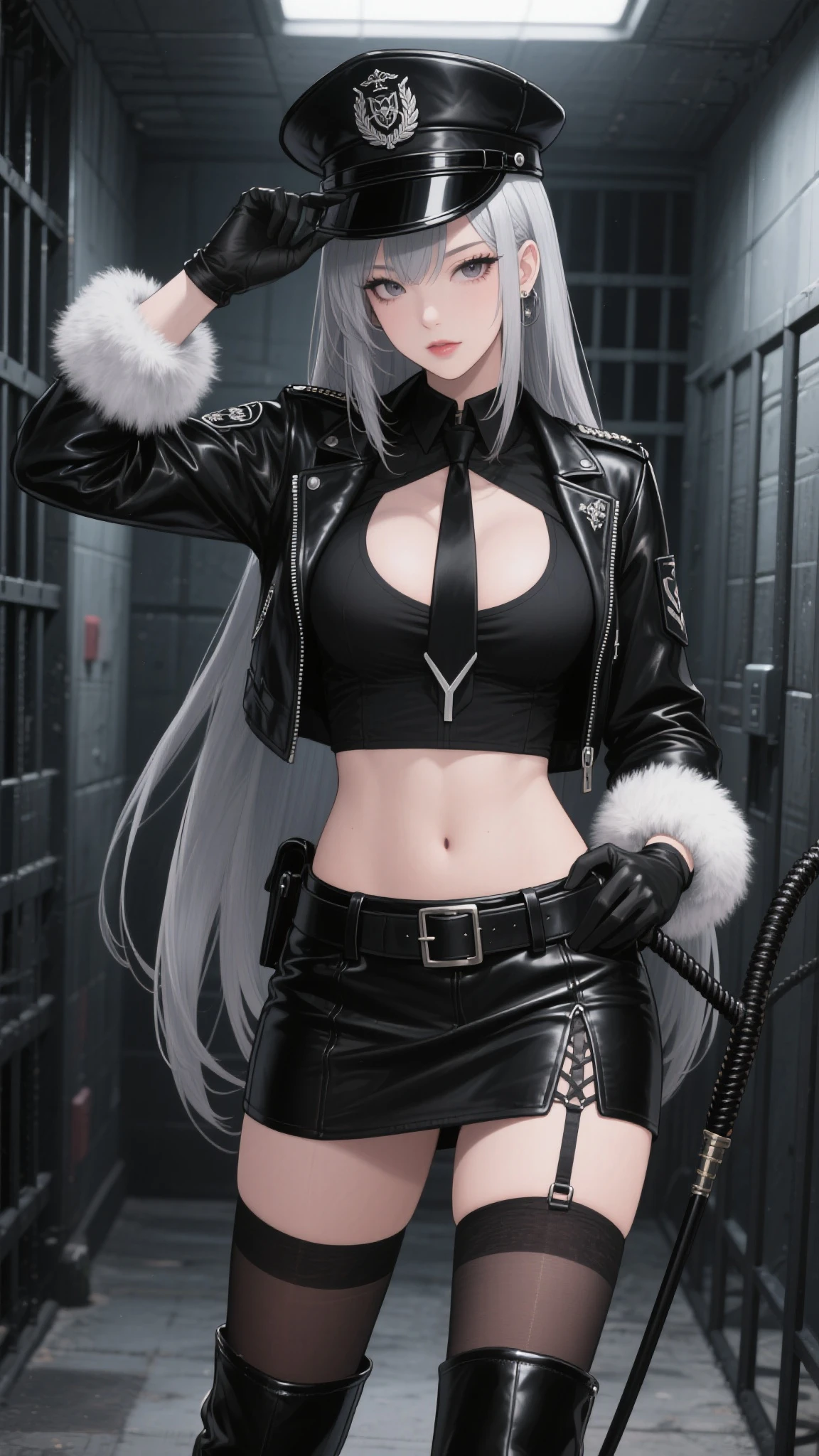 masterpiece, (best quality), (ultra-detailed), (ultra-realistic:1.2), landscape, sci-fi, transistorpunk, cyberpunk, biopunk, (magazine cover:1.4), (gray, white), lone female huge robot, visor, earring, mechanical angel wings on the back, angel wings, future town, dynamic pose, dynamic angle, small breasts, luxury, (gold, silver, green), neonmasterpiece, (best quality), (ultra-detailed), (ultra-realistic:1.2), landscape, sci-fi, transistorpunk, cyberpunk, biopunk, (magazine cover:1.4), (gray, white), 8k, UHD, The alone long waist white hair woman as the lone character as a magazine, yellow eyes, gold eyes, hair accessory, 2 hand, 5 finger, floating alone , high resolution, sci-fi city , Hyper detail mature face, black strapless bodysuit, white shirt, black panty, black jacket, black glove, ultra sharp, red necktie, black string full leg stocking, black string high thigh kneesock , exposed leg , black boot, feet visible, Hand Visible , twin sword, twin floating equipment, detail finger, 5 finger, Shooting pose，action pose,explosion effect, a determined expression on her face。