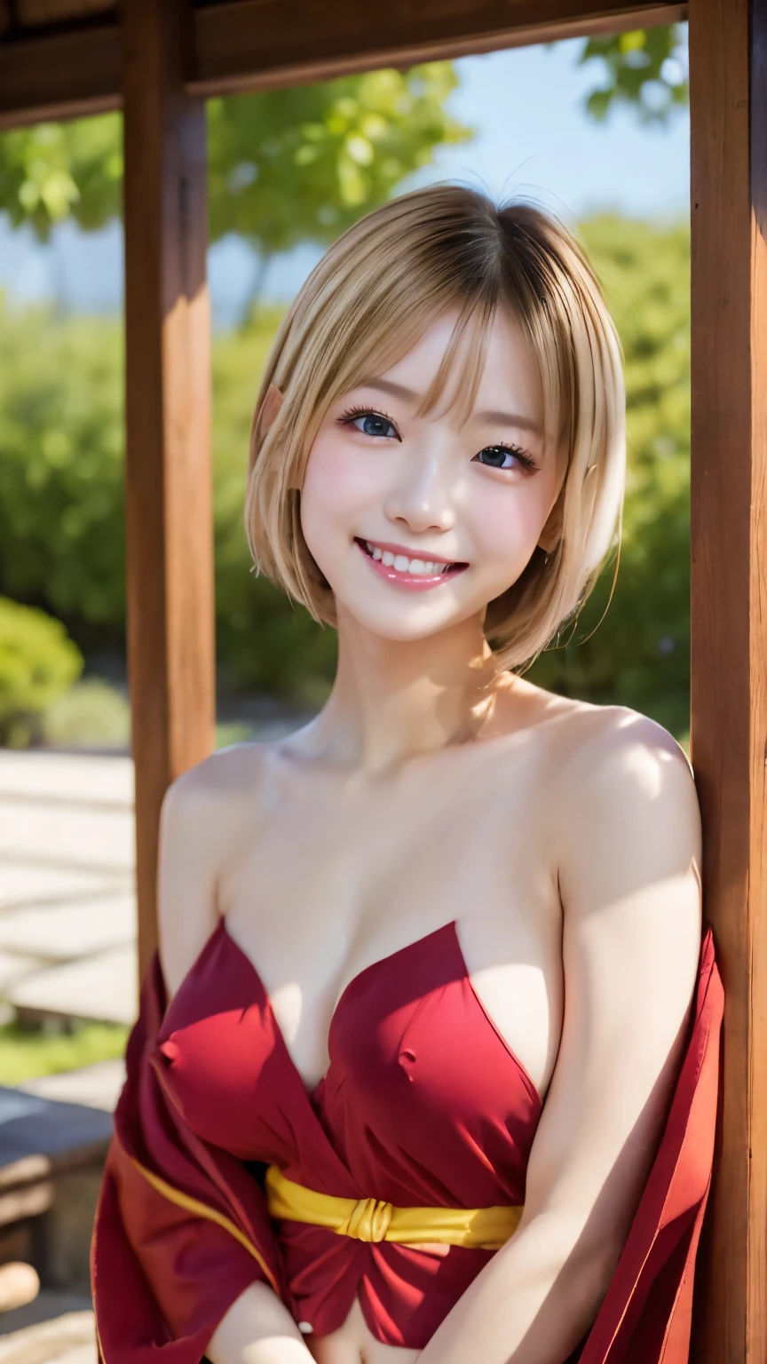 Taiwanese Idol blonde short hair bright red lips Plump mature woman big breasts navy blue school swimsuit beautiful armpits