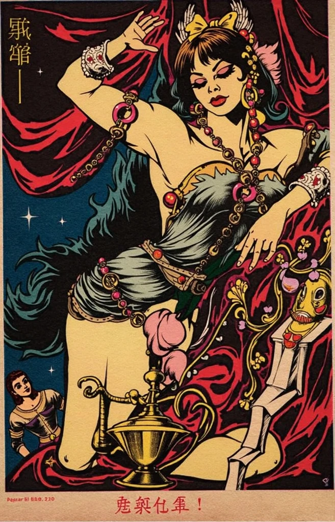 theatre poster 1woman, pastel colours 1960's psychedelic poster nude full body unclothéd shorthair Stoya pastelgoth beauty woman (highly detailed) (darren grealish)tomer hanuka (alphonse Mucha) Petra Collins indian matchbox art, decals typography and stickers jugendstil psychedelia,
Expressive