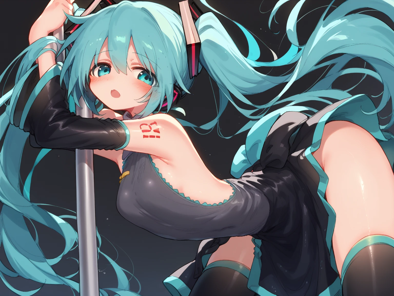 Hatsune Miku, light blue hair, light blue eyes, two hair ties, , Jack o Pose