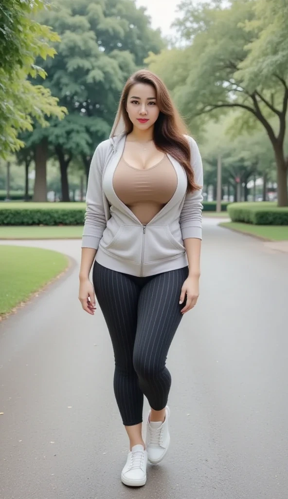 (8K, best quality, masterpiece, Golden Ratio Composition,:1.3), (40-year-old plump woman), (Obese body), (Thick thighs), (Smooth long legs), (Wearing gray tights:1.2), (Huge breasts), (Big thick legs), (Short jeans), Soft face line, Gentle and beautiful, (Silver short hair),