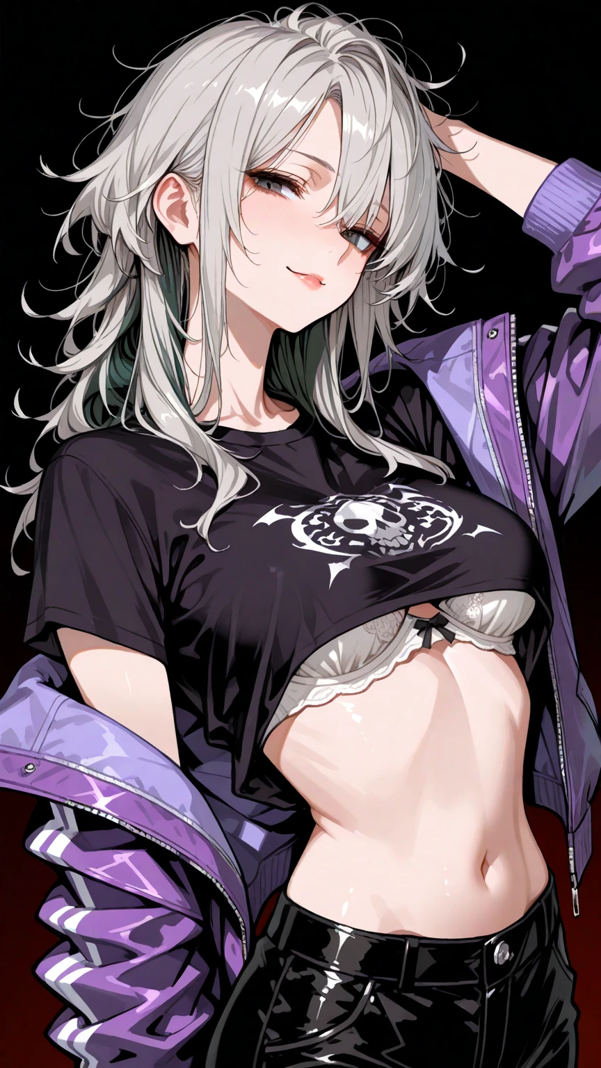 highest quality, clear and well-groomed face, Clear, bright and shining eyes, long eyelashes, punk girl, body tattoo, Navel exposed, Obscene lines, toned abdomen, mini skirt,