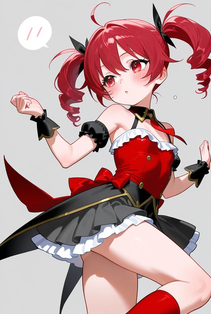<lora:stupa13a-28:1>, masterpiece, best quality, <lora:hll-5-merged-lora:1>houshou marine, red hair, heterochromia, red eyes, orange eyes, twintails, red vest, bare shoulders, red skirt, thighhighs, skindentation