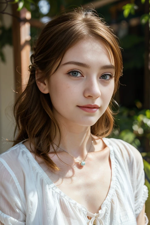 ロシアの美しい 18 歳の少女の顔の超genuineな写真,genuine、8k、 She has long wavy brown hair, blue eyes and freckles. she is smiling and looking at the camera.、she wears a pearl earring in her left ear、I wear a silver necklace around my neck..。. she has clear rosy skin, Her eyes and lips have soft makeup. she looks bright and confident. The depth of field in the photo is shallow, blur background、emphasize the face of a young girl。. Adjust the white balance、Achieving natural and soft light. ISO is lower to avoid noise、contrast, Saturation and sharpness are medium、genuineで写真的な効果をto be bornみ出します。. to be born,(masterpiece) (perfect proportions) (genuineな写真) 、(highest quality) 、(be familiar with)、(wallpaper) (cinematic lighting) (dramatic lighting) (sharp focus) (Complex), (close up of face), genuineな影, surgenuine.