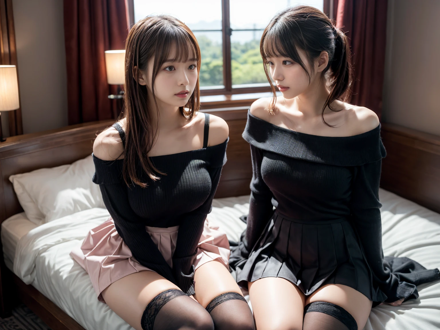 (Natural blonde and redhead girls with pretty faces), Cute pose, Atmospheric, Dark atmosphere, (Naughty lighting), Sayaka Yamamoto, Saito Asuka, Mao Akiyama's facial features, 8K, Full 体 portrait, (((Completely naked:1.4))), Natural light, Spooky greenhouse at night, Sharp focus, (Highly detailed eyes and face:1.1, Professional photography techniques), (Beautiful small face, beautiful girl, high , Idol Face:1.2, Baby Face:1.6)Happy, K UHD, Hmph, Beautiful and soft skin, Vibrant Skin, blush, ((Beautiful breasts:1.2, Cleavage)), (Small beautiful butt), (Detailed hands:1.1, The optimal ratio is four fingers to one thumb), (Perfect proportions), (Perfect Anatomy:1.3), (Highest quality, Masterpiece, Highest quality, Ultra high definition, Photorealism:1.4), ((Hugging from behind and rubbing breasts:1.4))