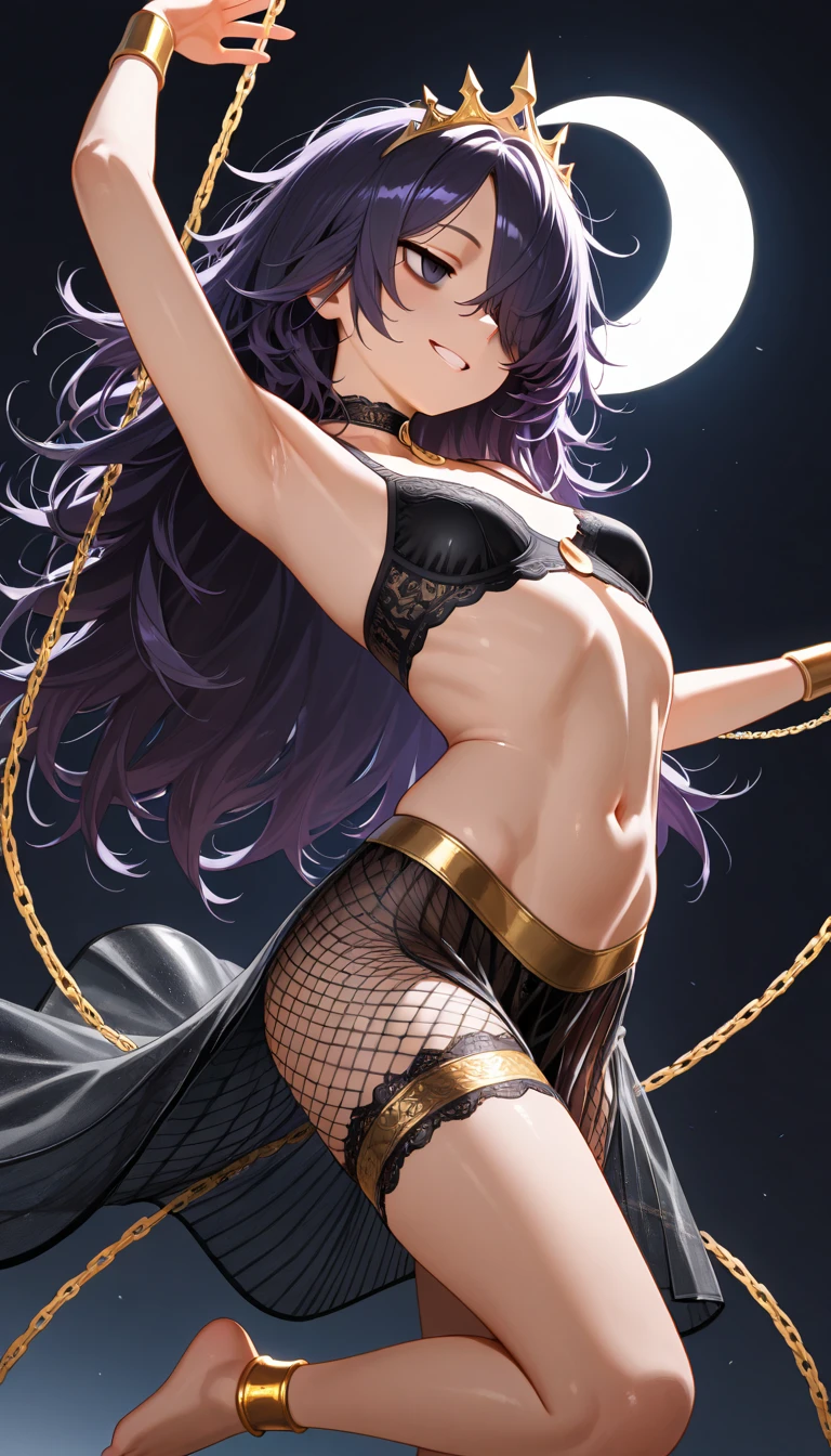 by zinfyu, detailed background, octavia \(helluva boss\), owl demon, grey body, red sclera, white eyes, white face, tail feathers, octaviagoetia, female, solo, Arabian belly dancer, pink BellyDancer costume, sexy belly dancing, navel focus, sexy navel, dancing on sand, desert, night