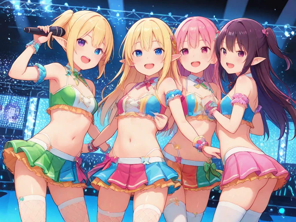 
((masterpiece、Highest quality、Official Art))、snap shot、Idol Concert、Concert Stage、(3人のcute naked girls、12 years old、smile、sing、dance、Ribbon headband、Ultra mini skirt:1.2、Idol Costumes:1.3 )、Exposing the breasts、Hair of different colorr.々Hair style、(((Full nudity、Pussy、Big 、cute)))、(Sweat a lot、Glowing Skin)、Anime key visual, ((The characters are unique))