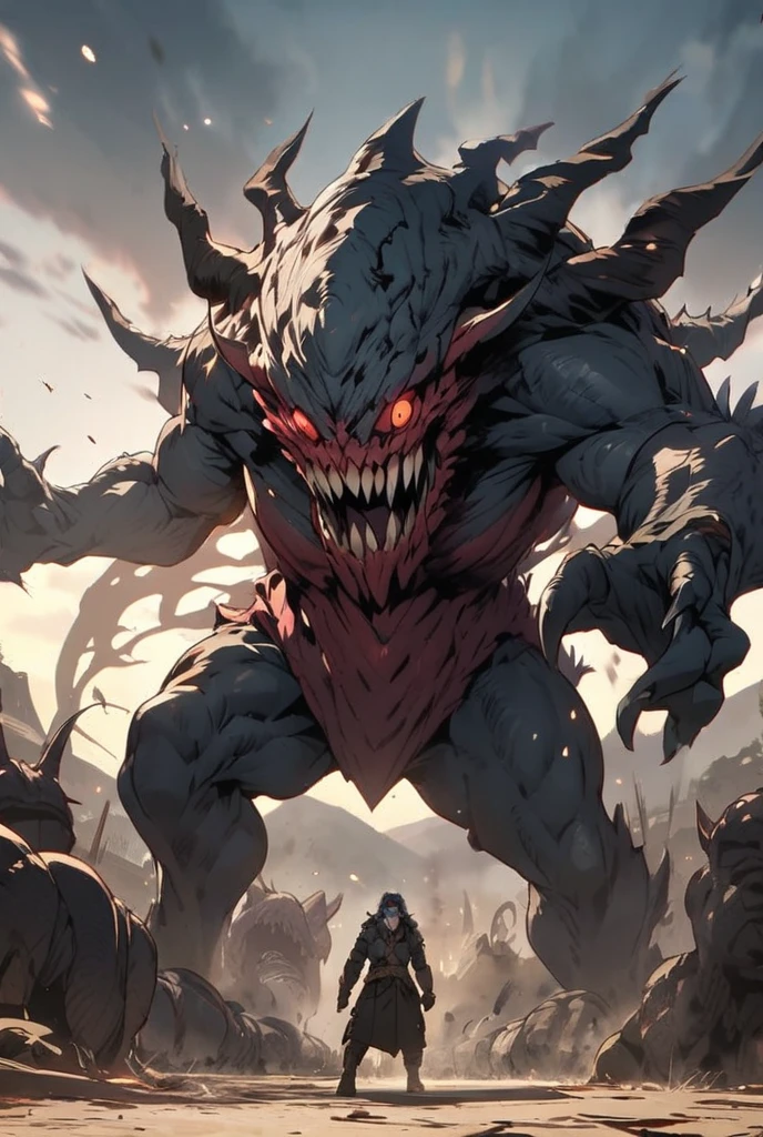 A hyper-realistic illustration of a monstrous creature emerges from the depths, embodying the personification of cocaine as a malevolent demon.