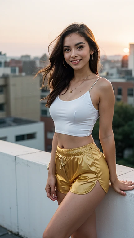 beautiful latin woman straight hair standing outside during fall