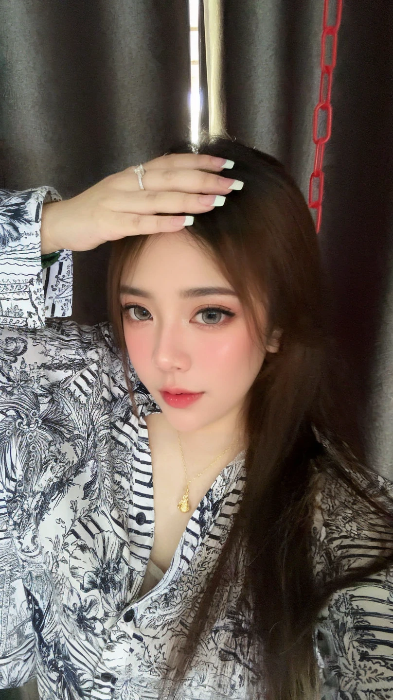 A close-up of a woman with long hair wearing a blue blouse, ruan cute vtuber, anime thai girl, attractive girl, lovely woman, 🤤 girl portrait, 18 years, young and cute girl, 1 8 son, beautiful image, very beautiful girl, Asian girl, Nivanh Chanthara, ayahausca