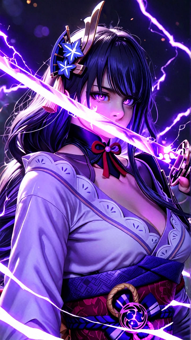 Japanese woman, psyloke, purple hair, power katana.