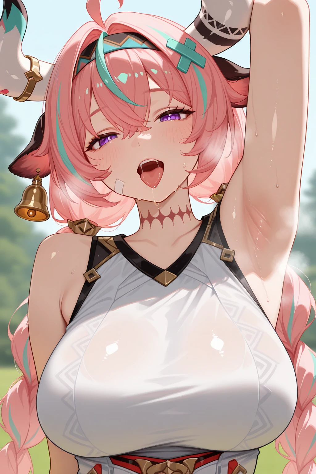 (wearing nothing:1.5), large breasts, ,Slicing meat, , 1girl, , twin tails, green eyes, , short hair, church, elf, blonde hair,, bedroom, blue sky, Nipples