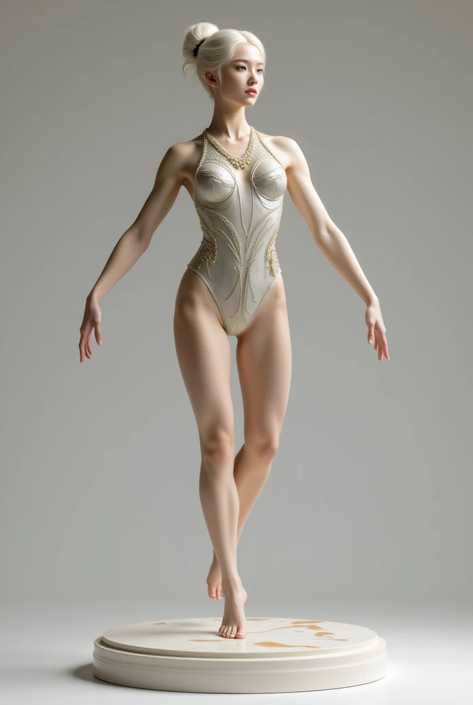 Female mannequin in chibi style , Arms outstretched, feet shoulder width apart color white