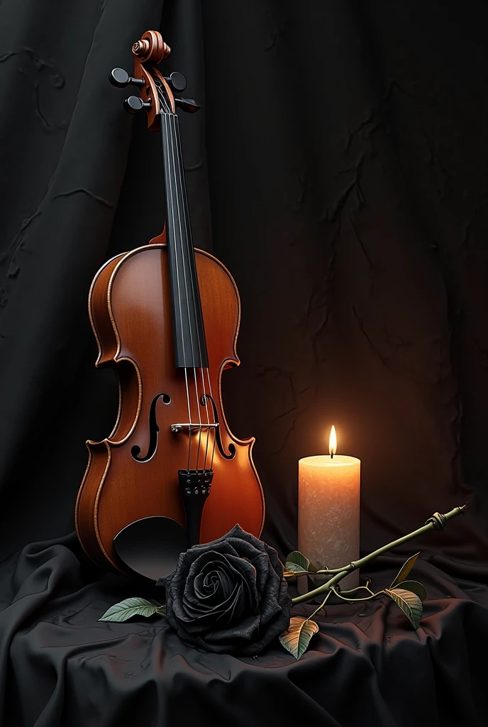 close up photo of a Stradivari violin, a realistic old broken human skull without jaws, a 18th century sword, a bowl of fruit, a candlestick are on an old wooden table, withering flowers all around, ((objects in realistic scale)), in the background 18th century Baroque castle room environment, antique furnitures, draperies, darkened room, soft candle light, RAW, analog style, cinematic lighting, contrast lighting, dslr, photorealistic, hyperrealistic, neutral colors, lifelike texture, insanely intricate details, amazing fine detail, hyper detailed, film grain, sharp focus, volumetric fog 8k, ultra high res, photographed with Nikon d5600 f5.6 lens 500mm, Kodak portra 400