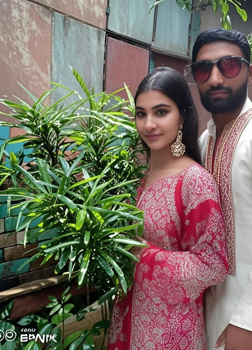 realistic boy and girl
celebrating marriage anniversary
cake cutting
tajmahal in background with flower decoration
girl in saree and boy in kurta