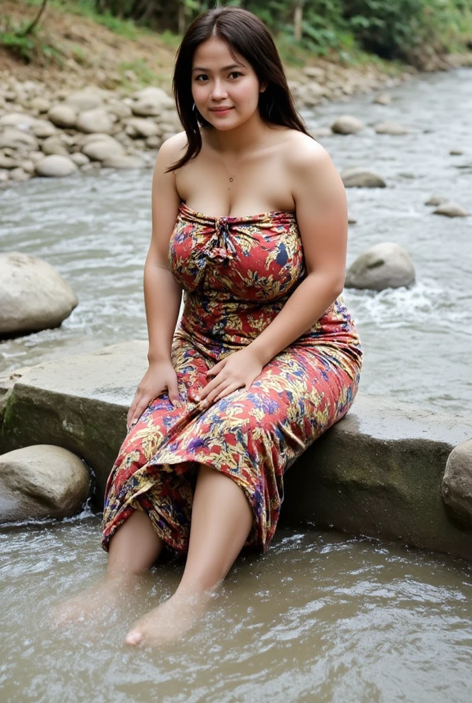 ((Indonesian woman with large breast in a colorful dress sitting on a stone structure, busty, curvy, voluptuous, cleavage, thick, chubby, traditional beauty, beautiful sexy woman, karol bak uhd, with beautiful exotic, erotic, beautiful goddess, beautiful digital artwork, jaw-dropping beauty, by Rudy Siswanto, beautiful model, 8k)), beautiful woman, wearing Traditional Balinese clothing, a beautiful fantasy empress, stunning woman, beautiful Indonesian girl, masterpiece, (best quality:1.2), (8k,highres,RAW photo,realistic,photo-realistic:1.3),(detailed skin texture,detailed cloth texture,beautiful detailed face:1.25),professional lighting,photon mapping,beautiful soft light,radiosity,physically-based rendering,raytracing, model shoot style, (extremely detailed CG unity 8k wallpaper), full shot body photo of the most beautiful artwork in the world, Balinese culture