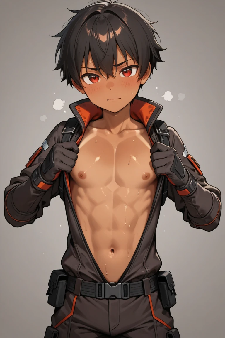 (androgynous), (boyish), beautiful, chubby, (very short hair), (pudgy face), (high school students), (thick), overweight, beefy, nipples, (cute), (little brat), (naughty brat), (へそ), ぽっちゃりした体, big belly, 汗ばんだ体, (臭そうな体), muscular