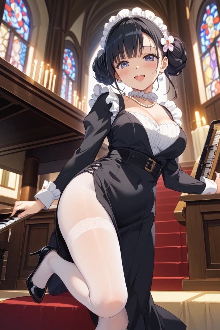 (seductive pose), crowd,((masterpiece)), ((best quality)), (ultra-detailed), ((extremely detailed)), 4K, (8K), best quality, (beautiful)0, church, milf, bride, June bride, ((beautiful eyes)), fat, overweight, (seductive grin smug), foot focus, looking down at viewer,