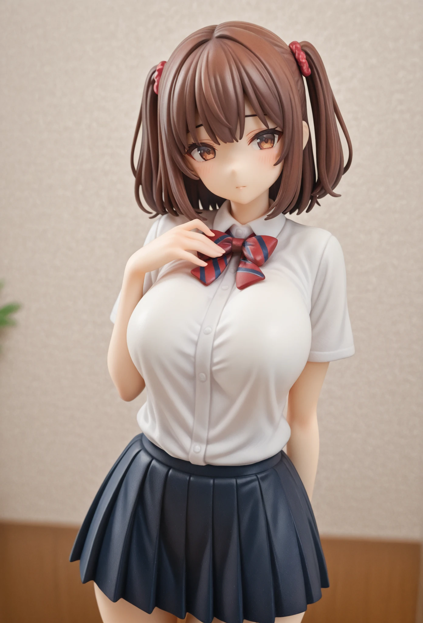(alone:1.5),Light brown short-cut hair、Big Breasts:1.5、looking at the camera、A big smile、((((whole body))))、Top image quality、超A high resolution、(photographrealistic:1.4)、 AccentLighting, 8K, japanese, (Beautiful face: 1.1),(50 years old:1.3)、(photorealistic photos:1.2)、At 8K、haruhi_surfing, white long sleeve shirt and blue collar, micro mini skirt,blue skirt, red tie, yellow ribbon, pretty girl, classroom