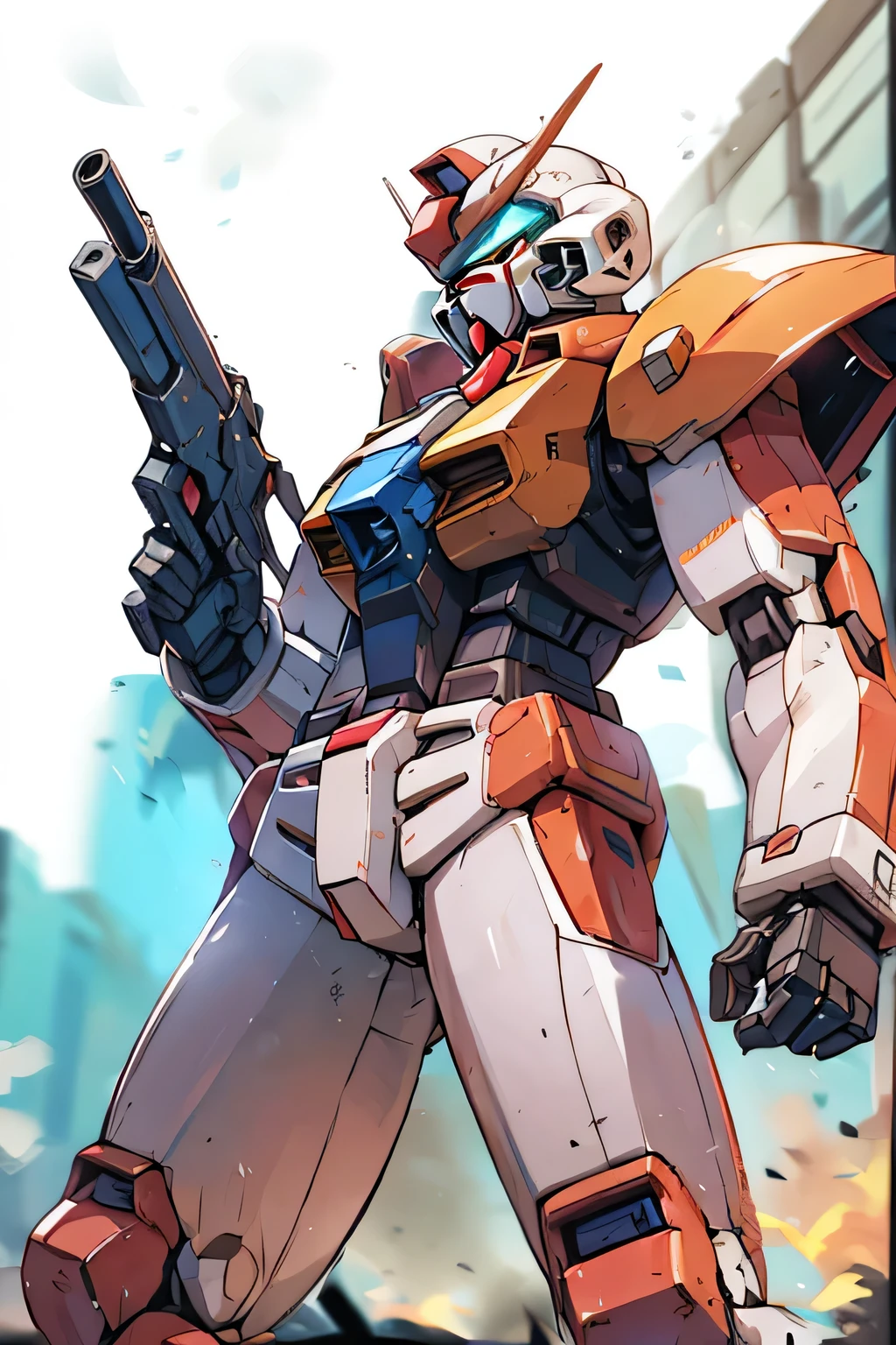 (RX-78) , Gundam, beam rifle, masterpiece, amazing, dynamic production, extremely detailed, extremely beautiful and fain design extremely beautiful and fain colors, high resolution, Cinematic style, illustration,sci-fi, HD, anime, 8k active, premium detailed, premium performance,(G01), simple background 