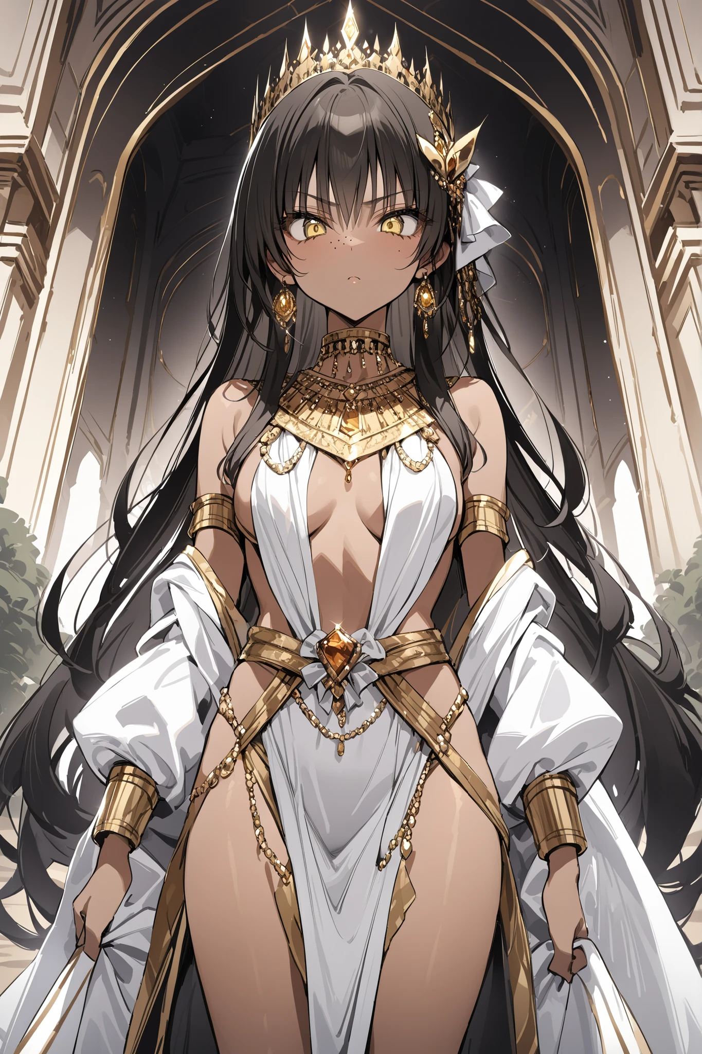 ultra quality,best quality,1woman, alone, dark-skinned woman, black hair, dark skin, big breasts, sexy, ancient costume, roman, portrait, jewelry, parted lips, dark eyes, earrings, looking at viewer, background Ancient Rome, huge breasts, small sample, sexy, olive skin, dark skin, holding breasts, wallpaper, goddess