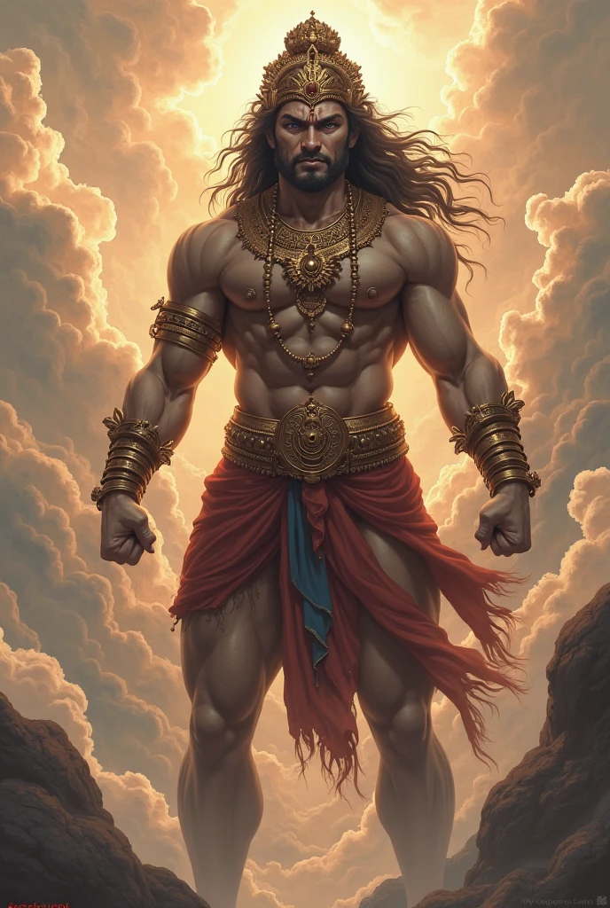 Devotional hiranyakashyap, wearing jewellery, strong body builder, 
