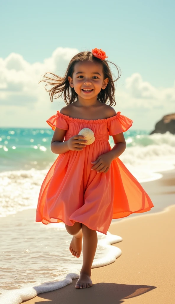 Imagem de uma com vestido preto, On a street where you have access to the beach. she's smiling and happy, The day is beautiful and sunny.