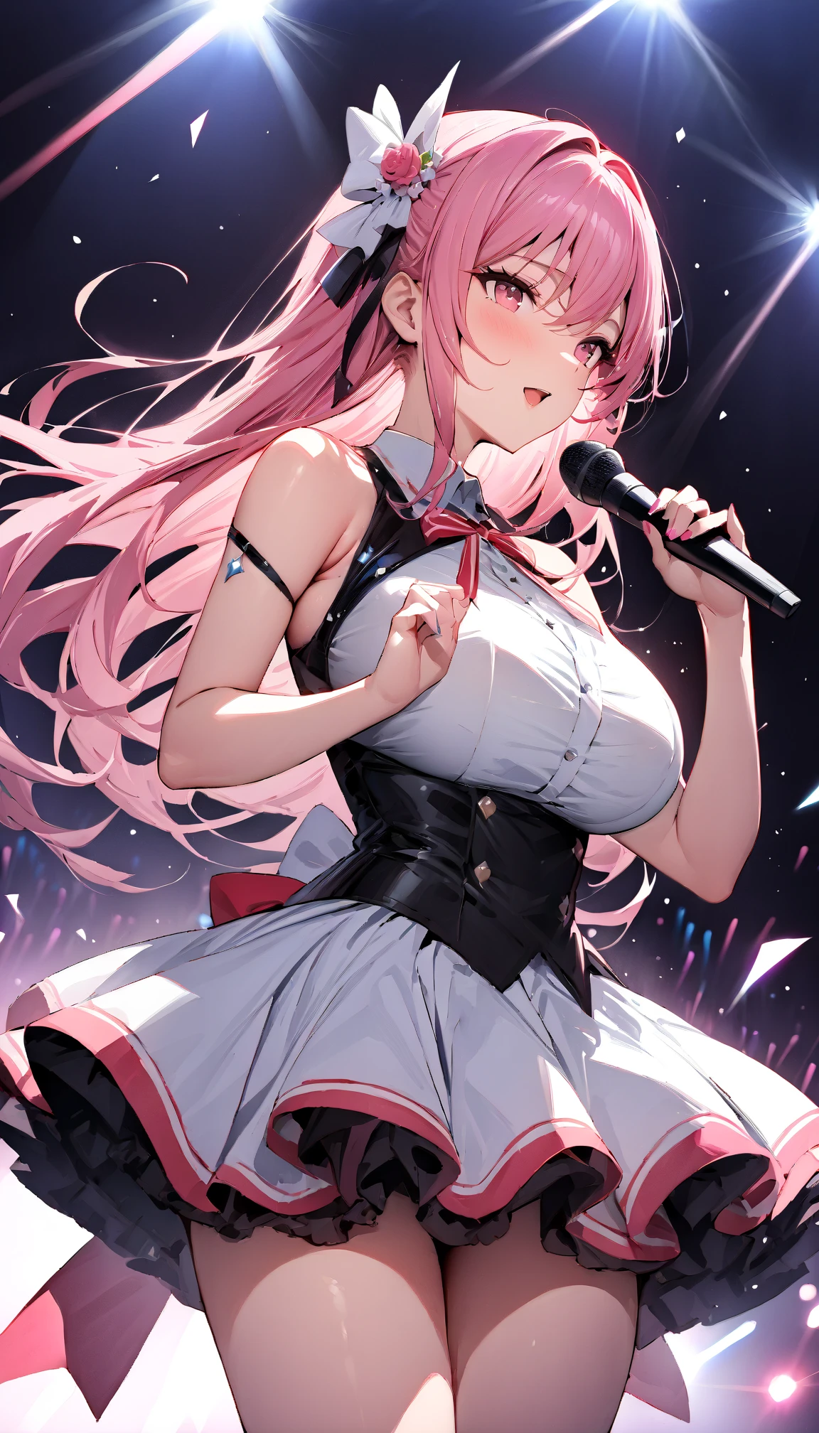 (Highest quality,A perfect masterpiece,Perfect artwork,Official Works,8k,, Fashion Trends,High resolution,Detailed Expression,Octane Rendering,Ray Tracing,Intricate details,Animation lighting,One person、single、Anime Girls、(((Lively anime girl:1.1)))、Fantasy World Female Student、orange long hair、Twin tails、The eye color is the same、(Eye highlights)、Beautiful breasts、Cleavage、A uniform that emphasizes the body of a beautiful anime girl、Exposed skin、Groin、Sex Appeal、Fashion-coordinated variations, (Anime-like:1.5), (Detailed eyes:1.1),