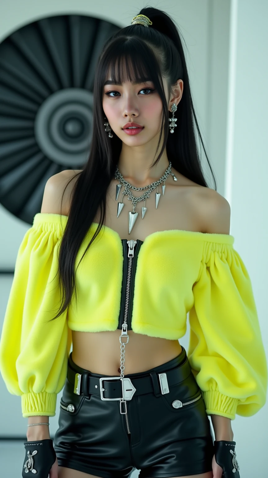 masterpiece, best quality, full body, 1girl, bangs, black choker, black necktie, black hair, blue skirt, blush, bracelet, breasts, choker, clothes around waist, collarbone, collared shirt, cowboy shot, dress shirt, ear piercing, eyebrows visible through hair, gradient hair, grin, gyaru, jewelry, kogal, long hair, looking at viewer, loose necktie, necktie, piercing, plaid, plaid skirt, pleated skirt, red eyes, ring, school uniform, shirt, skirt, smile, solo, white shirt, street, sky, cherry blossoms, petals,illustration, (magazine:1.3), (cover-style:1.3), fashionable, woman, vibrant, outfit, posing, front, colorful, dynamic, background, elements, confident, expression, holding, statement, accessory, majestic, coiled, around, touch, scene, text, cover, bold, attention-grabbing, title, stylish, font, catchy, headline, larger, striking, modern, trendy, focus, fashion,