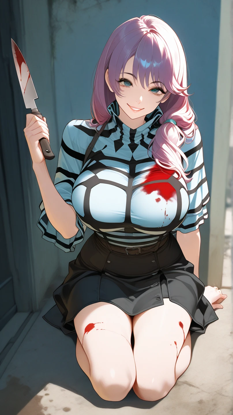 Highest quality, high resolution, looking at viewer, 1 woman with chin length hair, short hair, dark bob cut, thick hair, center part, undercut nape, stacked bob, voluminous hair, in her 30s, purple blouse, knee length, skirt, dark stockings, and calf boots, baggy blouse, wrinkled clothing, photo realistic, video game cut scene, smooth, detailed face, perfect skin, beautiful, Insanely detailed, (taped mouth), tape gag, gag, gagged, mouth taped, arms bound behind back, elbows taped, wrists taped, taped legs, taped arms, knees taped, frightened, pleading eyes, desperate escape attempt, , dingy basements, dilapidated interiors, decaying walls, blood stains, body bags, trash bags, plastic tarps, saws and other tools, bloody tools, (bodies wrapped in plastic), flickering lights, creepy atmosphere, true crime, peril, kill room, impending rape, cinematic, anime, cowboy shot, wide shot, from above, award wining, masterpiece, super detail, detailed background, anatomically correct, best quality, 16k