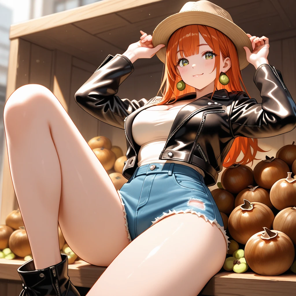 Woman making tacos, tortillas and nachos at a Mexican food stall Tight tank top and tight hot pants There are coke, tequila and Corona beer on the table. I can see your pants