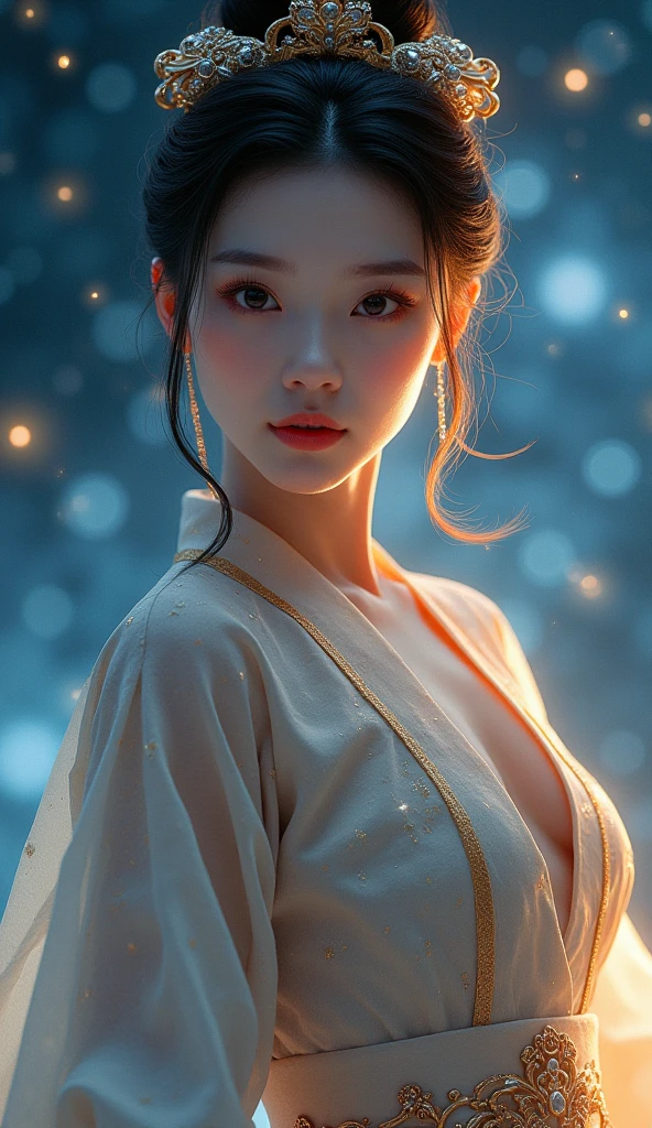 Woman in office,Childlike face,sexy for,white dresses,Tight dress,Off-the-shoulder,30 age old,1 meter 5 high,Delicate face,realisticlying,Nikkei Goddess,chineseidol,Pale yellow light,very Bigger breasts,