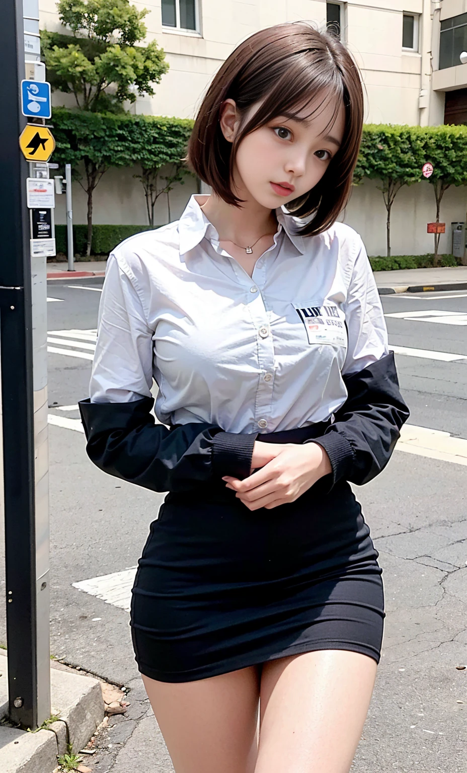 ((masterpiece)), ((highest quality)), ((High resolution)), One girl, alone, Police Officer, (Matching pants, slacks), Urban Background, (Holding a pistol、Aim, Detailed pistol, Glock 22, Breaking the rules), Are standing, Medium Hair, (Black Hair, Twin tails)