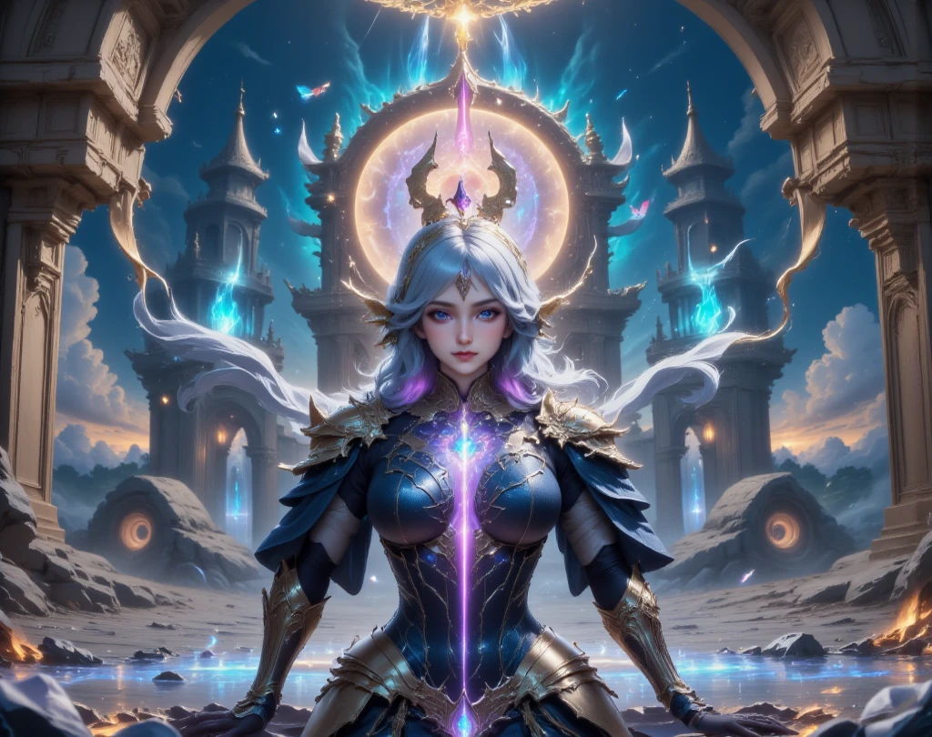(8K), Super 8K resolution, Amazing illustration of splendid celestial objects, The galaxy is shattered, Ethereal heroes, Prince of Warriors, (Cyberpunk transparent mask: 1.3), Cosmic glasses (The time machine is in your hands: 1.7), A flowing glowing white robe , A celestial explorer who appears from a portal, (ultra-detailed masterpiece: 1.7) Cinematic lighting